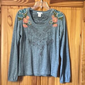 Embroidered Gray Long Sleeve Top